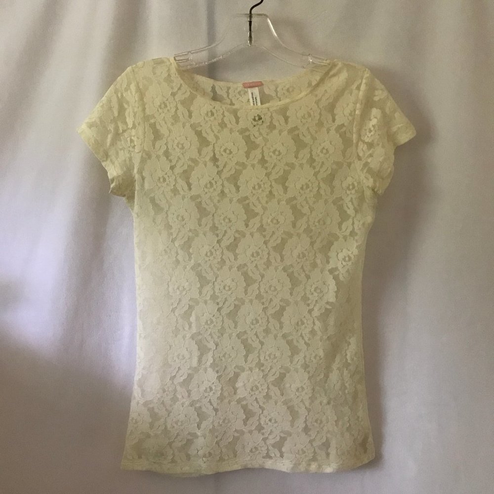 Steve Sheer Lace Cap-Sleeve Top